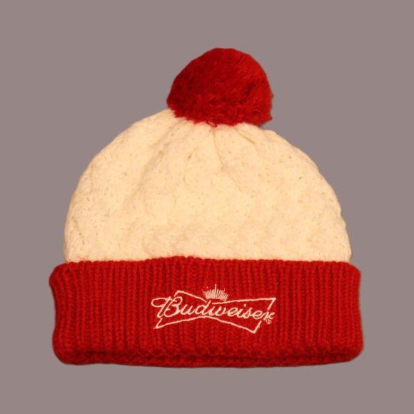 Budweiser Red & Cream Knit Beanie Pom Hat – St. Louis Flagship Purchase - Picture 1 of 4